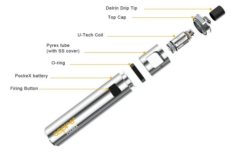 E-Cigarette Vape Kit Aspire PockeX Pocket AIO Kit With 5pcs 0.6 ohm 316L SS U Tech Coils Electronic Cigarette Vape Pen Kit