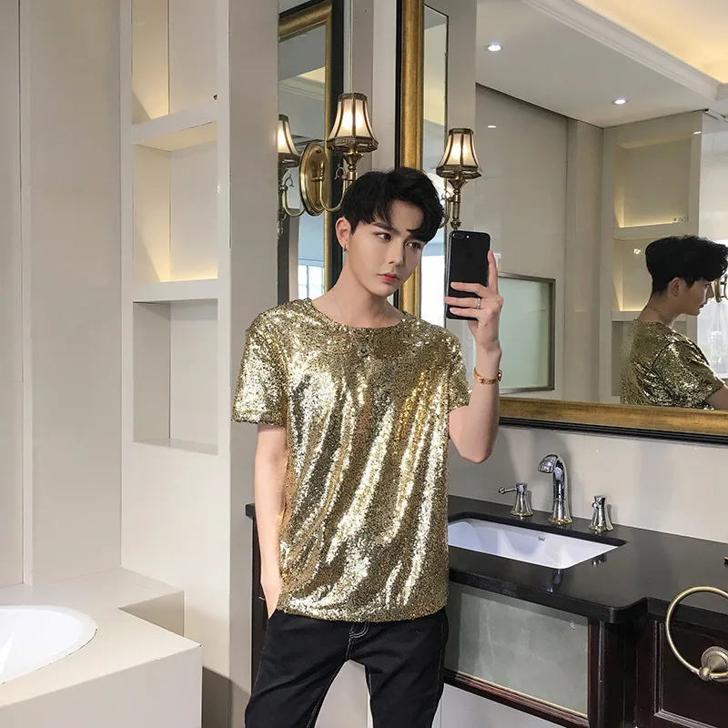 Male Singer Theatrical Performance Costume Sequin Short-Sleeved T-Shirt Half-Sleeve Top Men\x27s Shirt Hip Hop Harajuku T Shirts
Male Singer Theatrical Performance Costume Sequin Short-Sleeved T-Shirt Half-Sleeve Top Men\x27s Shirt Hip Hop Harajuku T Shirts