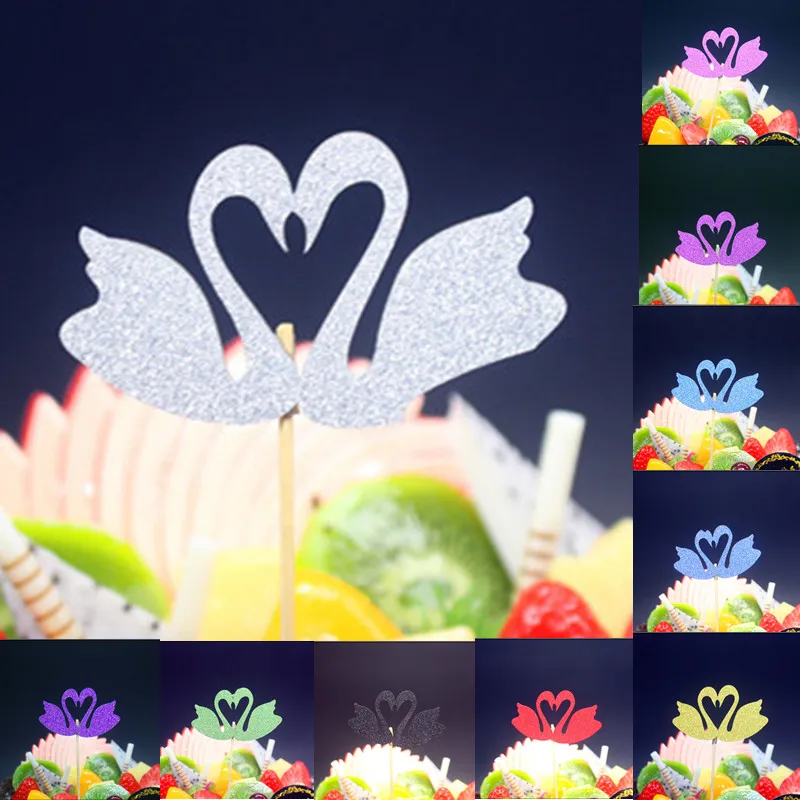 10pcs/lot Swan Flamingo Cake Toppers Supplies Cupcake Wrappers Happy Birthday Party Baby Shower Decorations Wedding Party Decor