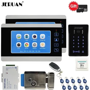 

JERUAN 2 Monitors Waterproof Password RFID Access Camera 7 Inch Video Doorbell Doorphone Voice/Video Record Intercom System kit