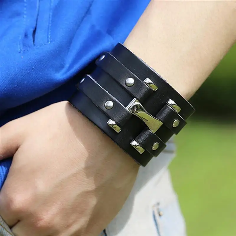 Details about   Mens Punk Imprint Wide Leather Wristband Bracelet Cuff Clasp Bangle Jewelry Gift 