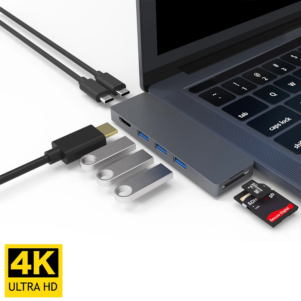 Dual Ports USBC Hub To 4K HDMI TF SD Card Reader Slot Dock Multi USB 3.0 Splitter PD Charging Thunderbolt 3 Adapter for MacBook Pro 2018
Dual Ports USBC Hub To 4K HDMI TF SD Card Reader Slot Dock Multi USB 3.0 Splitter PD Charging Thunderbolt 3 Adapter for MacBook Pro 2018