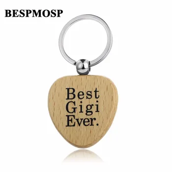 

Bespmosp 12PC/Lot Engraved Best Gigi Ever Wood Wooden Keychain Family Women Grandmother Keyring Charm Jewelry Keyfob Car Bags