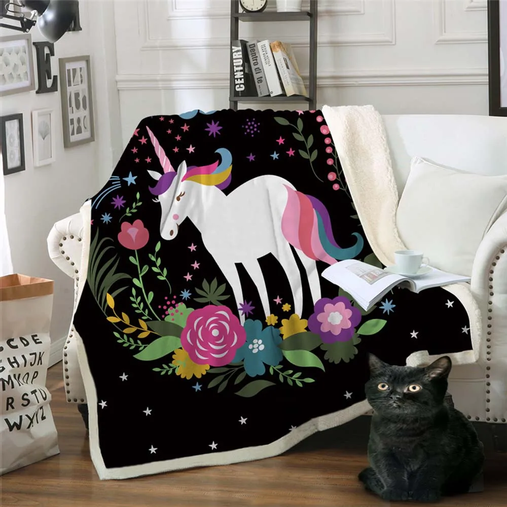 New Unicorn Cartoon Throw Blanket for Kids Flowers Bedspread Rainbow Hair Sherpa Plush Bed Blanket Stars Moon Bedding
New Unicorn Cartoon Throw Blanket for Kids Flowers Bedspread Rainbow Hair Sherpa Plush Bed Blanket Stars Moon Bedding