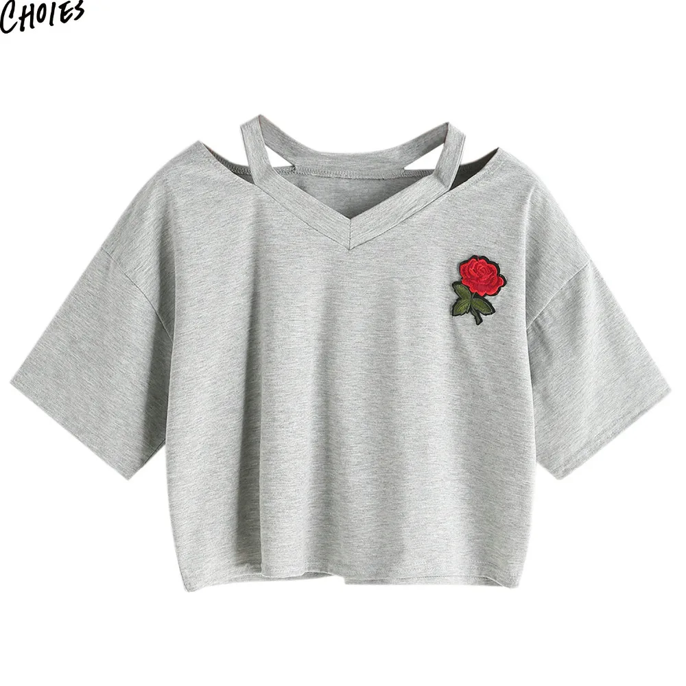 Gray Ripped V Neck Embroidery Floral Women Crop Cotton T-shirt Summer Short Sleeve Hollow Out Casual High Street Tee Top
Gray Ripped V Neck Embroidery Floral Women Crop Cotton T-shirt Summer Short Sleeve Hollow Out Casual High Street Tee Top