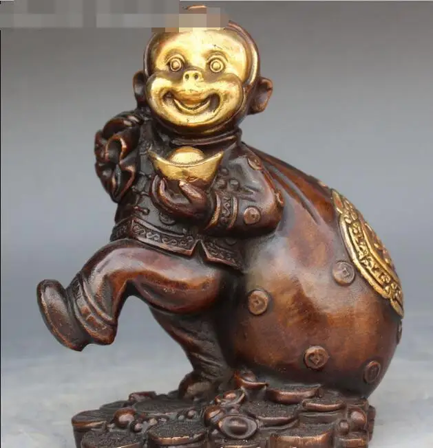 7" China Bronze Gild Feng shui Cute Monkey Monkeys Hold Yuan Bao Money Bag Statue
7" China Bronze Gild Feng shui Cute Monkey Monkeys Hold Yuan Bao Money Bag Statue