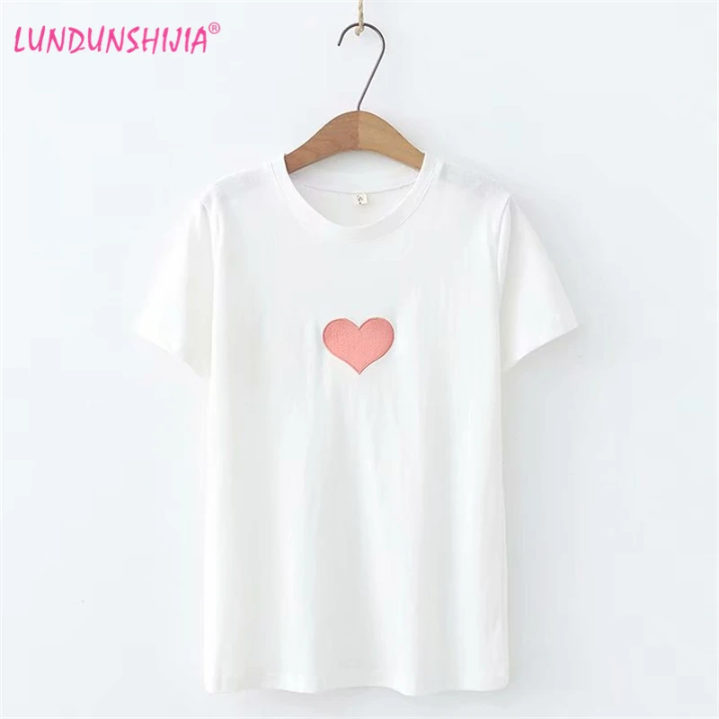 LUNDUNSHIJIA Pink Love Heart Printed T-shirts Women O-neck Short Sleeve White Cotton Female T-shirt 2019 Summer Women Tees Top
LUNDUNSHIJIA Pink Love Heart Printed T-shirts Women O-neck Short Sleeve White Cotton Female T-shirt 2019 Summer Women Tees Top