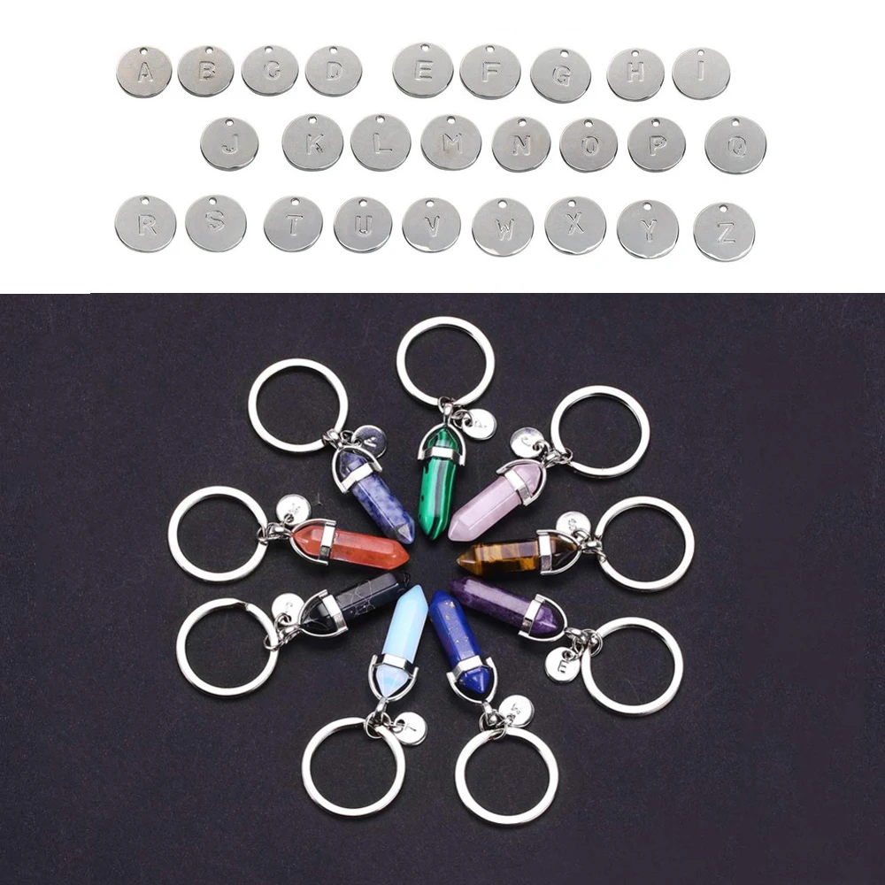 26 Letters Multicolor Natural Stone Keyring Summer Fashion Jewelry Crystal Quartz Silver Keychain for Women Men Round Key Chain
26 Letters Multicolor Natural Stone Keyring Summer Fashion Jewelry Crystal Quartz Silver Keychain for Women Men Round Key Chain