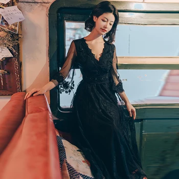 Spring New Woman Long Party Lace Dress Sexy Deep V-neck Ladies Mesh Embroidery Dresses Slim Maxi Black Dress for Woman Evening
Spring New Woman Long Party Lace Dress Sexy Deep V-neck Ladies Mesh Embroidery Dresses Slim Maxi Black Dress for Woman Evening