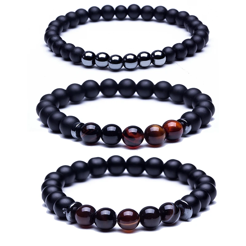Модные очаровательные черные мужские браслеты из натурального камня цветные