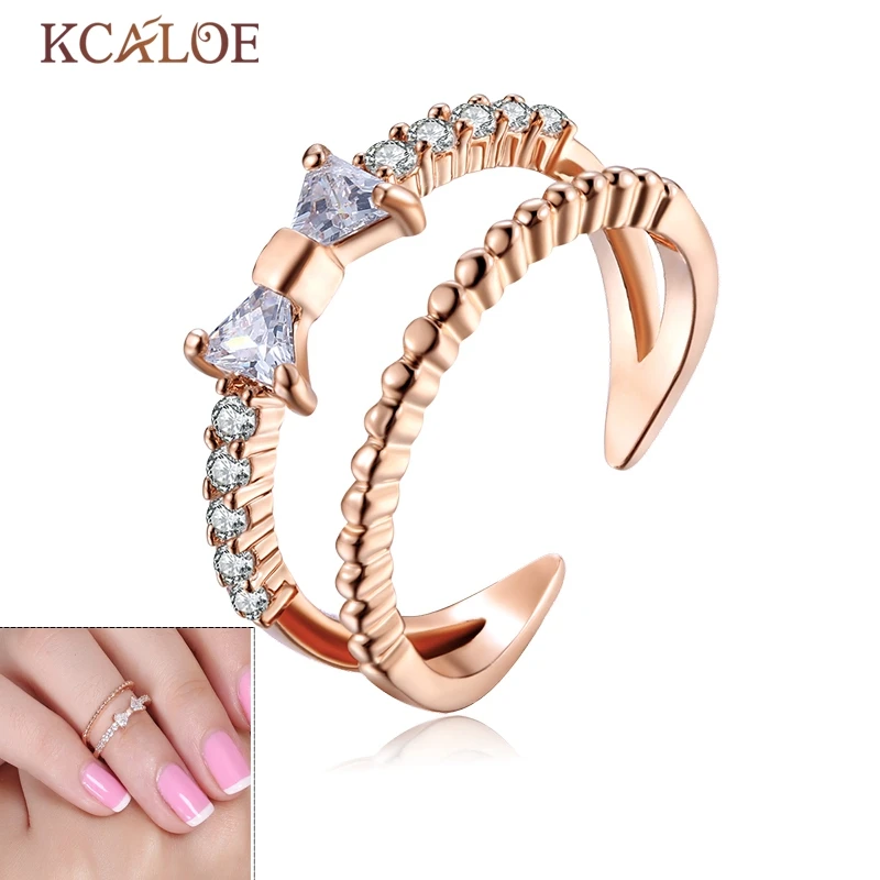 Фото KCALOE Bow-Knot Zirconia Ring Rose Gold Color Adjustable Size Joint Finger Knuckle Anillos Rings Set For Women Bague  Украшения | Rings (32962623048)