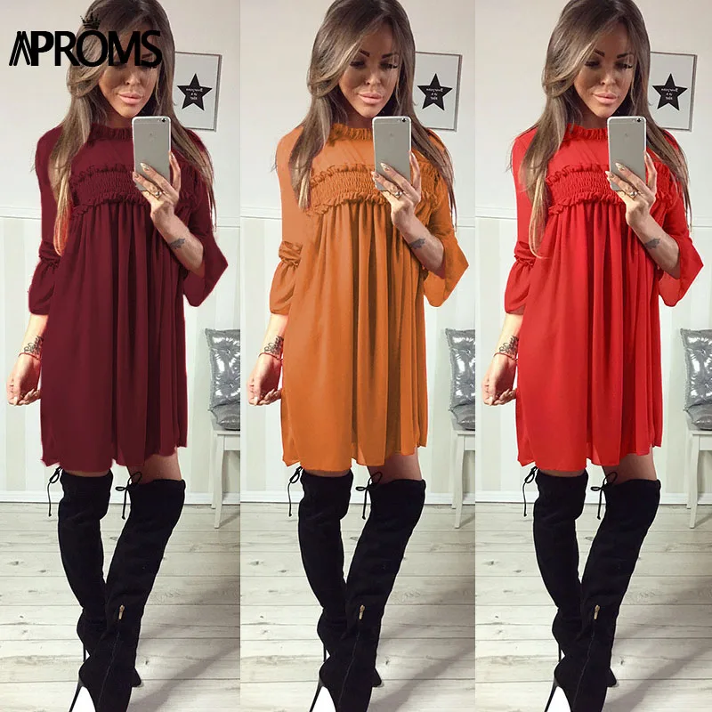Aproms Flare Sleeve Loose Chiffon Tunic Dress Streetwear Fashion Winter Women 3/4 Sleeve Ruffles Short Dress Sundress Vestidos
Aproms Flare Sleeve Loose Chiffon Tunic Dress Streetwear Fashion Winter Women 3/4 Sleeve Ruffles Short Dress Sundress Vestidos