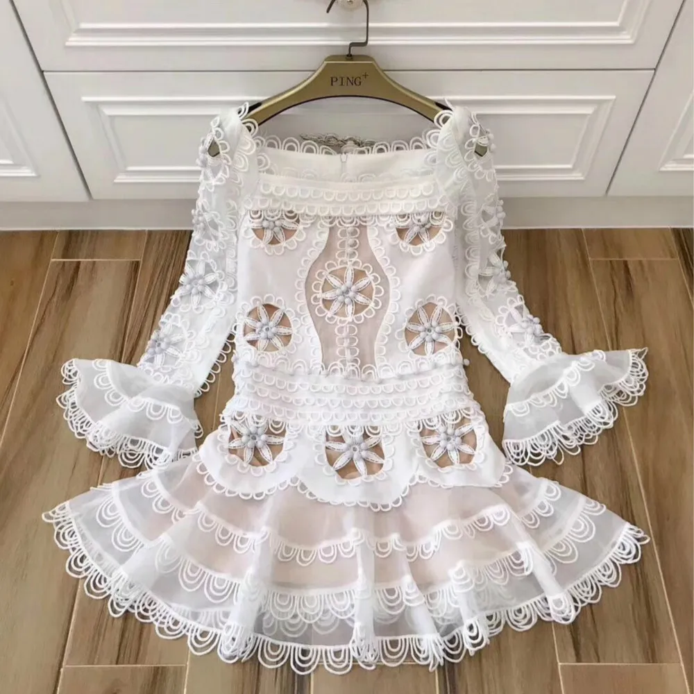 Runway 2018 Summer Designer Mini Dress Women Full Sleeve Flower Square Collar Hollow Out Embroidery Cutout Dresses Party Vestido
Runway 2018 Summer Designer Mini Dress Women Full Sleeve Flower Square Collar Hollow Out Embroidery Cutout Dresses Party Vestido