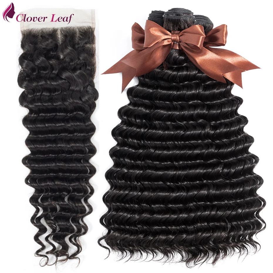 Clover Leaf Human Hair Mongolian Deep Wave Hair Weave 3 Bundles With 4*4 Lace Closure Remy Hair Bundles With Closure Natural
Clover Leaf Human Hair Mongolian Deep Wave Hair Weave 3 Bundles With 4*4 Lace Closure Remy Hair Bundles With Closure Natural