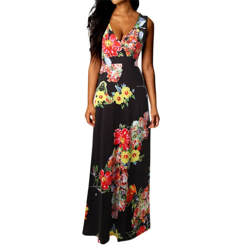 Fashion summer dress 2018 beach dress Women Boho Maxi Summer Beach Long Cocktail Party Floral Dress sexy dress vestido J08#N (3)
