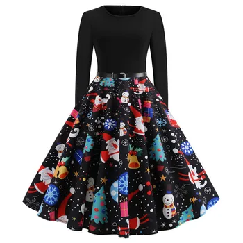 Christmas Women's Long Sleeve O Neck Printing Vintage Gown Evening Party vestidos verano Les Femmes Vestidos Para Mulheres QB2
Christmas Women's Long Sleeve O Neck Printing Vintage Gown Evening Party vestidos verano Les Femmes Vestidos Para Mulheres QB2