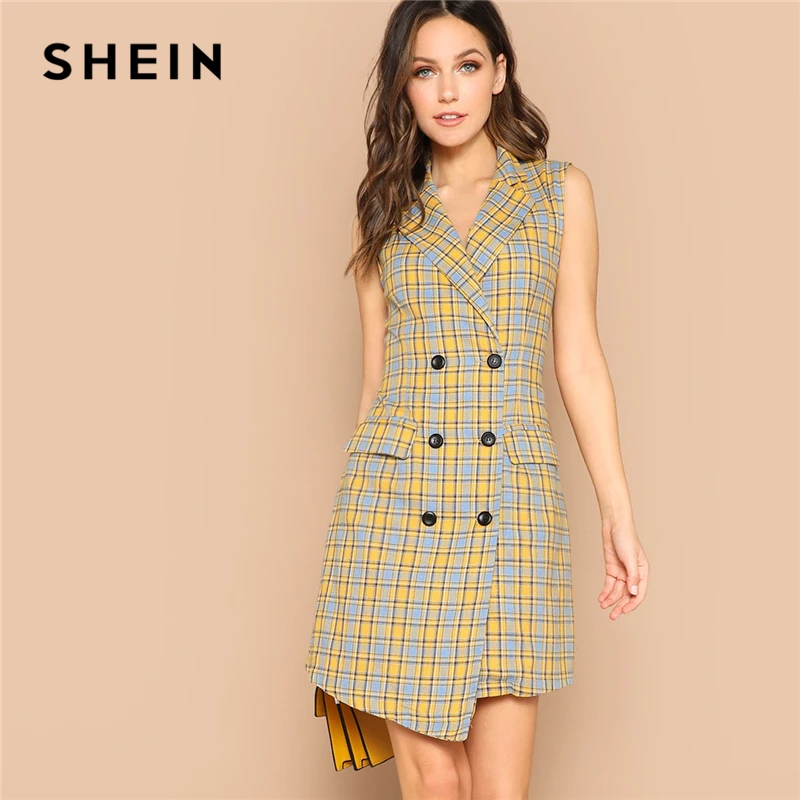 SHEIN Elegant Multicolor Double Breasted Notch Neck Slim Plaid Summer Vest Dress Women Office Lady Workwear Sleeveless Dresses
SHEIN Elegant Multicolor Double Breasted Notch Neck Slim Plaid Summer Vest Dress Women Office Lady Workwear Sleeveless Dresses