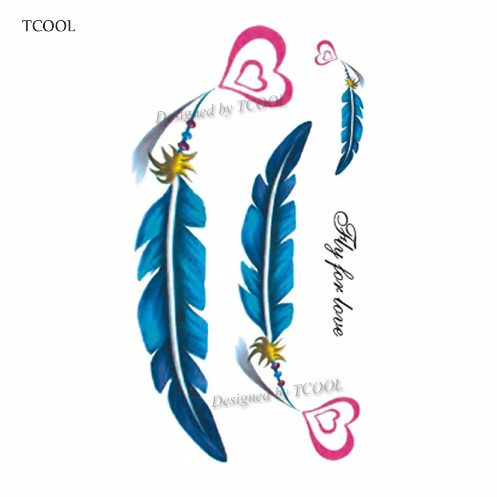 Фото HXMAN Feather Temporary Tattoos Sticker Waterproof Women Men Fashion Fake Body Art 10.5X6cm Kids Hand Face Tattoo Paper B-022 | Красота и