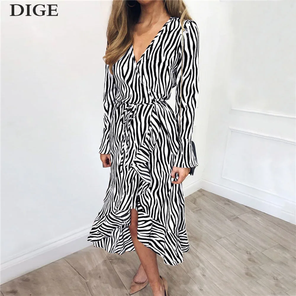 2019 Summer Long Dresses Women Zebra Print Beach Style Chiffon Dress Long Sleeve V Neck Ruffles Elegant Party Vestidos B0410
2019 Summer Long Dresses Women Zebra Print Beach Style Chiffon Dress Long Sleeve V Neck Ruffles Elegant Party Vestidos B0410