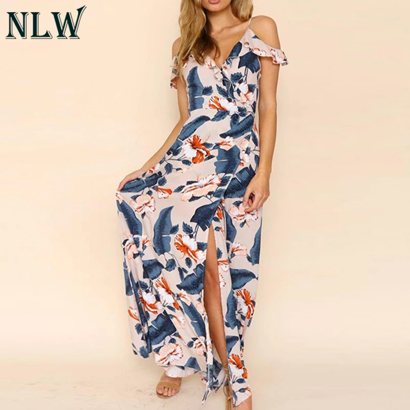 NLW Boho Floral Print Maxi Dress Cold Shoulder Summer Chiffon Long Dress Women Girl Beach Elegant Wrap Dress Femme Chic Vestidos
NLW Boho Floral Print Maxi Dress Cold Shoulder Summer Chiffon Long Dress Women Girl Beach Elegant Wrap Dress Femme Chic Vestidos