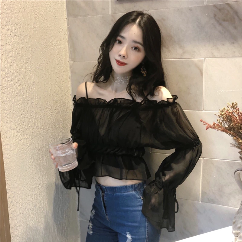 Women's Clothing summer New Arrival Blouses slash neck Bare shoulder crop top sexy perspective flare sleeve loose full Shirts
Women's Clothing summer New Arrival Blouses slash neck Bare shoulder crop top sexy perspective flare sleeve loose full Shirts
