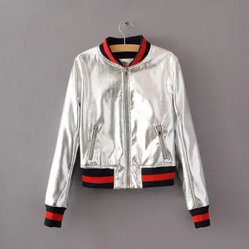 Fashion autumn winter PU bright leather female metallic silver short coat slim women s coats clothing outwear Baseball jacket
Fashion autumn winter PU bright leather female metallic silver short coat slim women s coats clothing outwear Baseball jacket