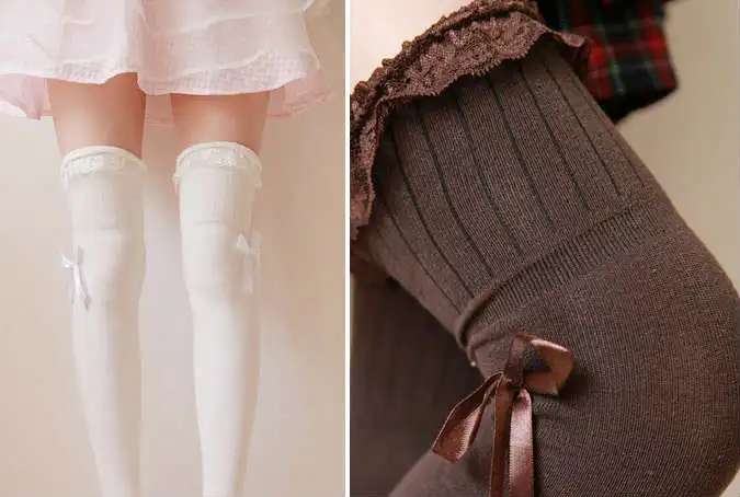 Princess sweet lolita stockings Ribbon lace decoration bow side over-the-knee HARAJUKU warm thigh spank white and brown CTW5-1
Princess sweet lolita stockings Ribbon lace decoration bow side over-the-knee HARAJUKU warm thigh spank white and brown CTW5-1