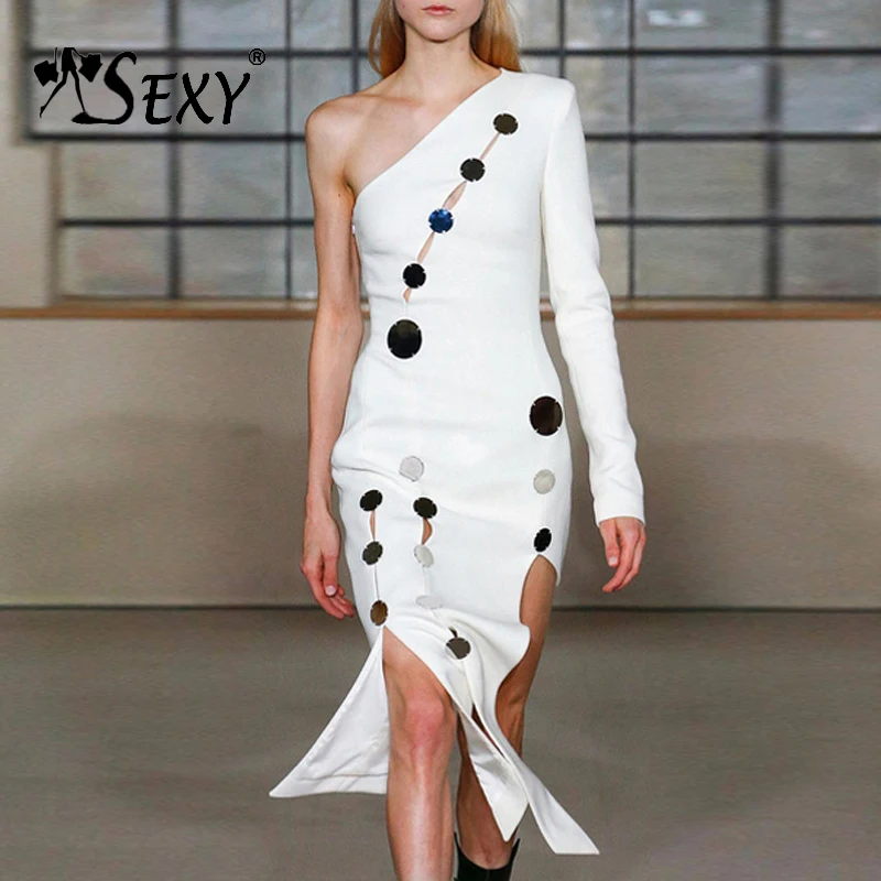 Gosexy 2019 New Women Sexy One Shoulder Asymmetrical White Dress Neck Sequined Party Dress Elegant Mid-Calf Length Bodycon Dress
Gosexy 2019 New Women Sexy One Shoulder Asymmetrical White Dress Neck Sequined Party Dress Elegant Mid-Calf Length Bodycon Dress