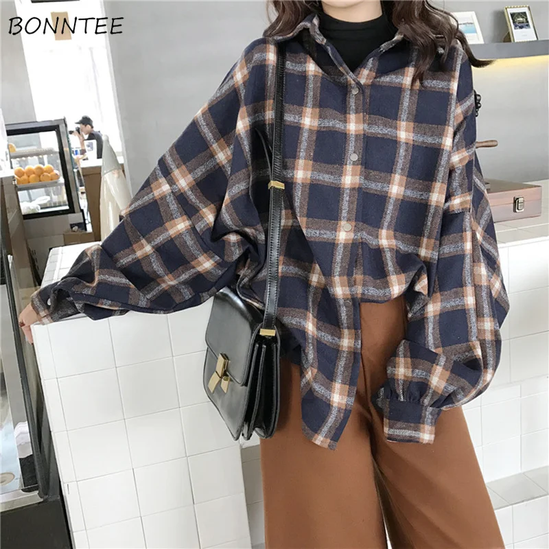Blends Women Retro Plaid Trendy Lantern Sleeve Simple Loose Soft Womens Thicker Coat Korean Elegant Student Daily Woolen Coats
Blends Women Retro Plaid Trendy Lantern Sleeve Simple Loose Soft Womens Thicker Coat Korean Elegant Student Daily Woolen Coats