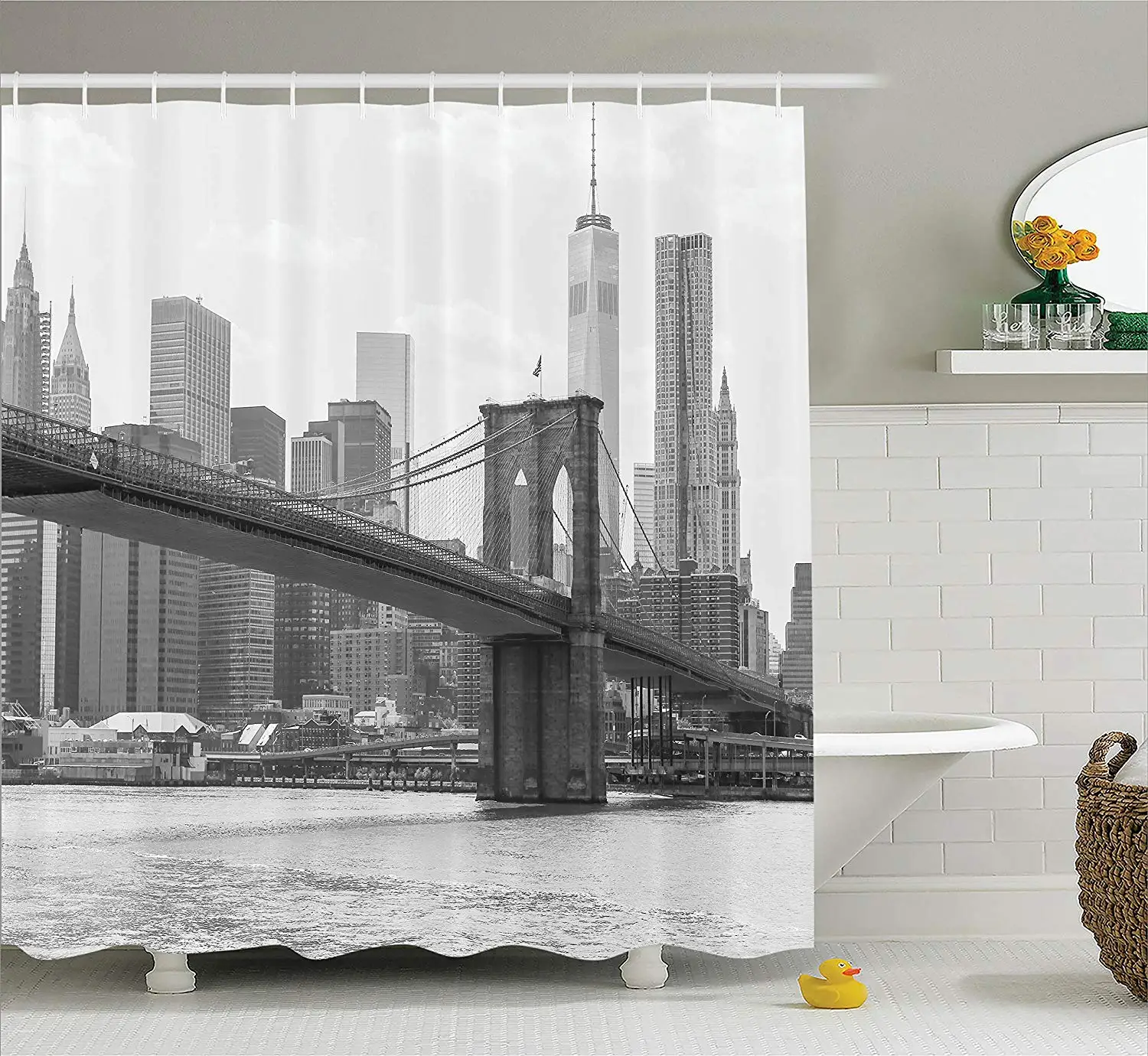 Apartment Decor Shower Curtain Photo The Brooklyn Bridge Over East River Tall Buildings Skylines at The Back
Apartment Decor Shower Curtain Photo The Brooklyn Bridge Over East River Tall Buildings Skylines at The Back