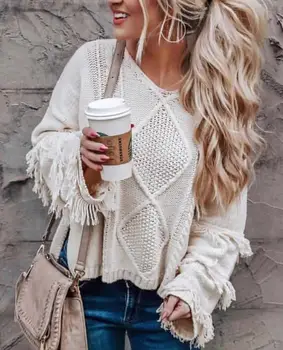 2019 New Women Winter Autumn Knitted Sweater Fringed Tassel Grace Korean Style Streetwear Loose Pull Femme Tops Pullovers 
2019 New Women Winter Autumn Knitted Sweater Fringed Tassel Grace Korean Style Streetwear Loose Pull Femme Tops Pullovers