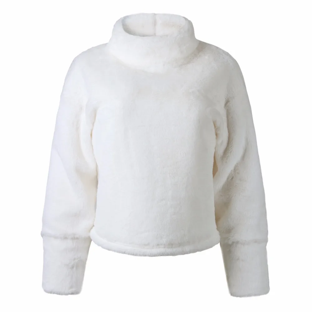 Women Autumn Winter Turtleneck Long Sleeve Keep warm Fleece Pullover Hoodies Bts Sweatshirt Girls Kawaii White Hairy Winter Top (7)