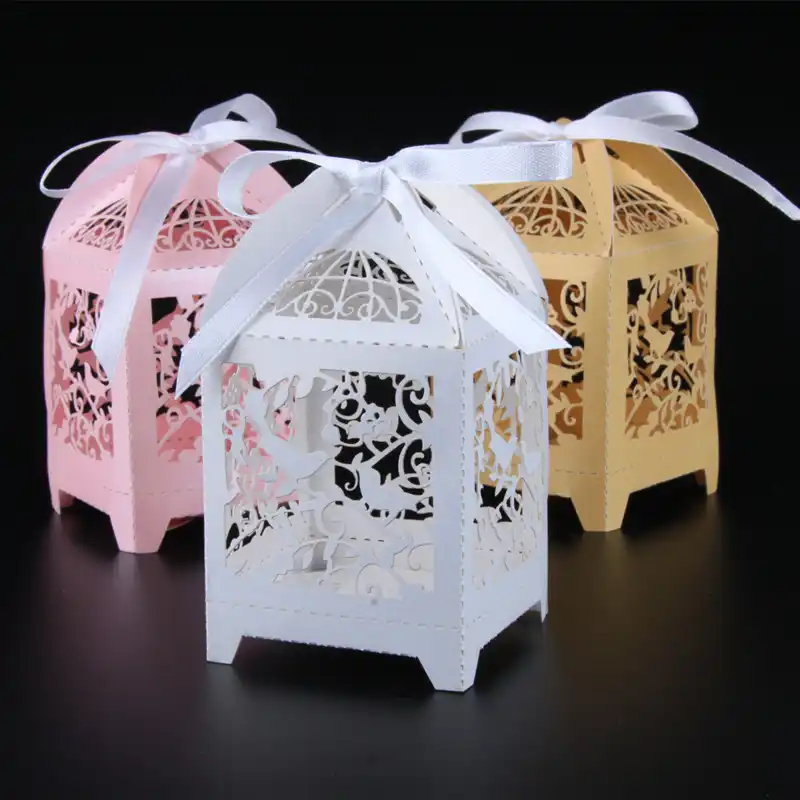 50pcs/lot wedding gifts for guests paper box laser cut gift bag