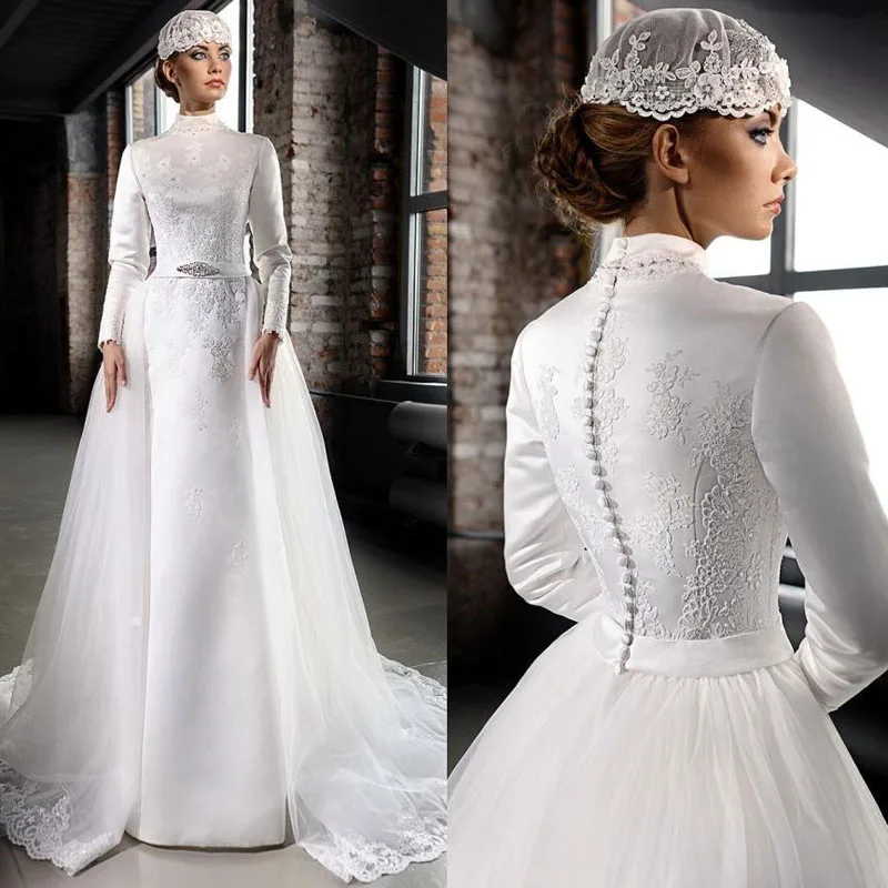 U-SWEAR 2019 New Muslim Wedding Dresses Long Sleeve High Neck Lace Appliques Satin Bride Gowns Mariage vestido de novia
U-SWEAR 2019 New Muslim Wedding Dresses Long Sleeve High Neck Lace Appliques Satin Bride Gowns Mariage vestido de novia