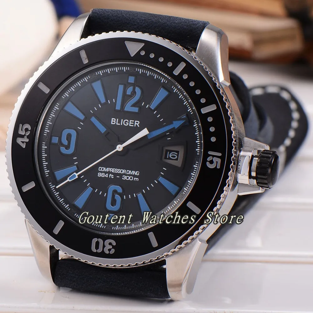 43mm Bliger Silver SS. Case Black Dial Leather Automatic Movement Men's Watch
43mm Bliger Silver SS. Case Black Dial Leather Automatic Movement Men's Watch