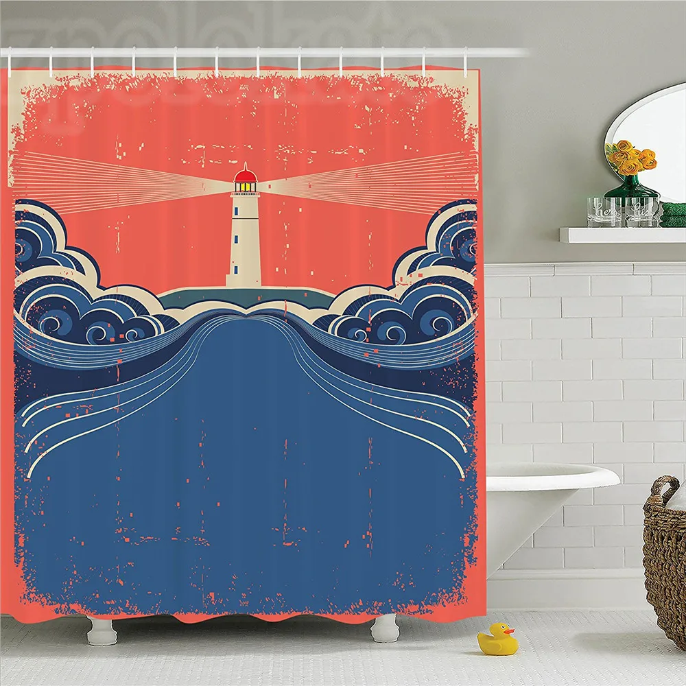 Lighthouse Decor Shower Curtain Set Grungy Style Lighthouse Art Print Light Beam Waves Sea Swirls Nautical Theme Bathroom Access
Lighthouse Decor Shower Curtain Set Grungy Style Lighthouse Art Print Light Beam Waves Sea Swirls Nautical Theme Bathroom Access