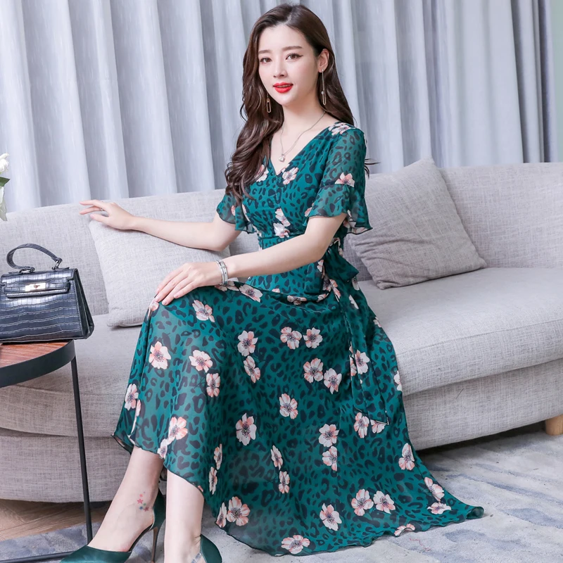 Plus Size M-3XL 2019 Summer New Arrival Elegant V Collar Short Sleeve Leopard Flower Printed Woman Chiffon Long Dress
Plus Size M-3XL 2019 Summer New Arrival Elegant V Collar Short Sleeve Leopard Flower Printed Woman Chiffon Long Dress