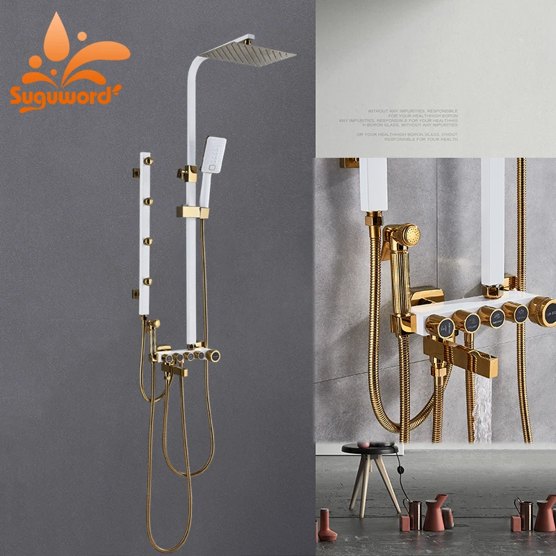 Suguword 2018 Newest Design Golden plus Black/white Shower Combo Set Hot and Cold Switch Shower System Mixer Tap
Suguword 2018 Newest Design Golden plus Black/white Shower Combo Set Hot and Cold Switch Shower System Mixer Tap
