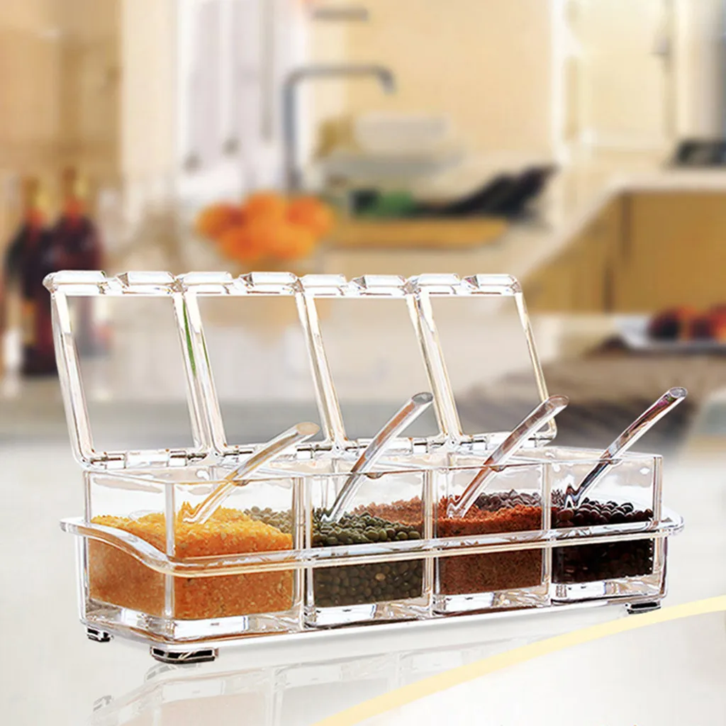 4pcs/set Clear Seasoning Rack Spice Pots Storage Container Condiment Jars Cruet with Cover and Spoon Kitchen Utensils Supplies
4pcs/set Clear Seasoning Rack Spice Pots Storage Container Condiment Jars Cruet with Cover and Spoon Kitchen Utensils Supplies