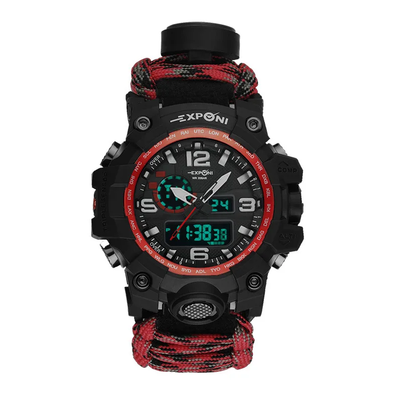 Outdoor Sports Webbing Watch Luminous Multi-function Men's Watch Rock Climbing Whistle Small Compass Electronic Watch
Outdoor Sports Webbing Watch Luminous Multi-function Men's Watch Rock Climbing Whistle Small Compass Electronic Watch