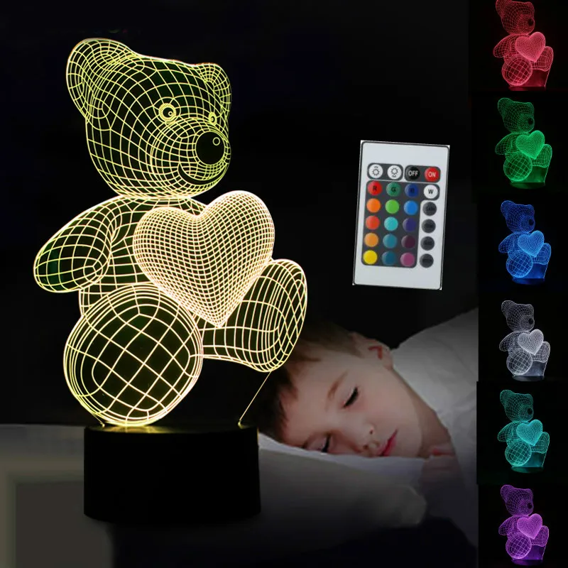 Valentine's Day Gifts Love Bear Light Up 3D Led Light Glow in the Dark Toys Birthday Gift Luces Brinquedo For Baby Sleeping Toys
Valentine's Day Gifts Love Bear Light Up 3D Led Light Glow in the Dark Toys Birthday Gift Luces Brinquedo For Baby Sleeping Toys