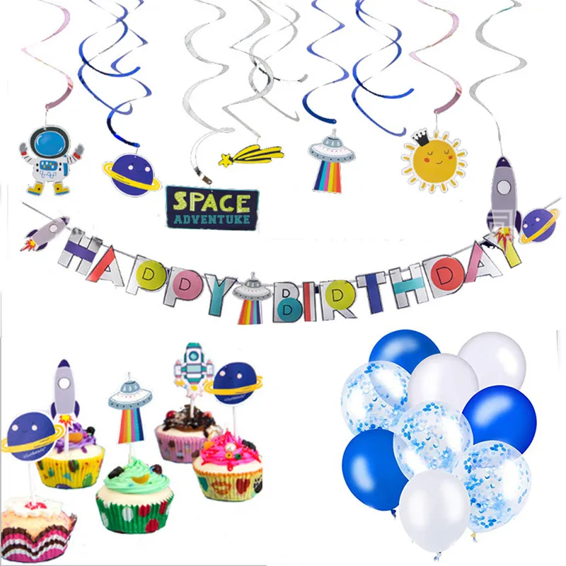 35pcs Children's Space Astronaut Theme Birthday Party Decoration Set Pilot Cake Flag Blue White Latex Balloons Spiral Ornaments
35pcs Children's Space Astronaut Theme Birthday Party Decoration Set Pilot Cake Flag Blue White Latex Balloons Spiral Ornaments