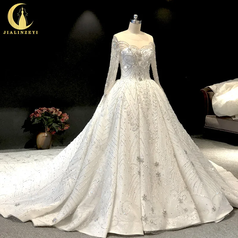 JIALINZEYI Real Picture luxurious Long Sleeves High Quality Crystal A-line Court Long Wedding Dresses wedding gown dress 2019
JIALINZEYI Real Picture luxurious Long Sleeves High Quality Crystal A-line Court Long Wedding Dresses wedding gown dress 2019