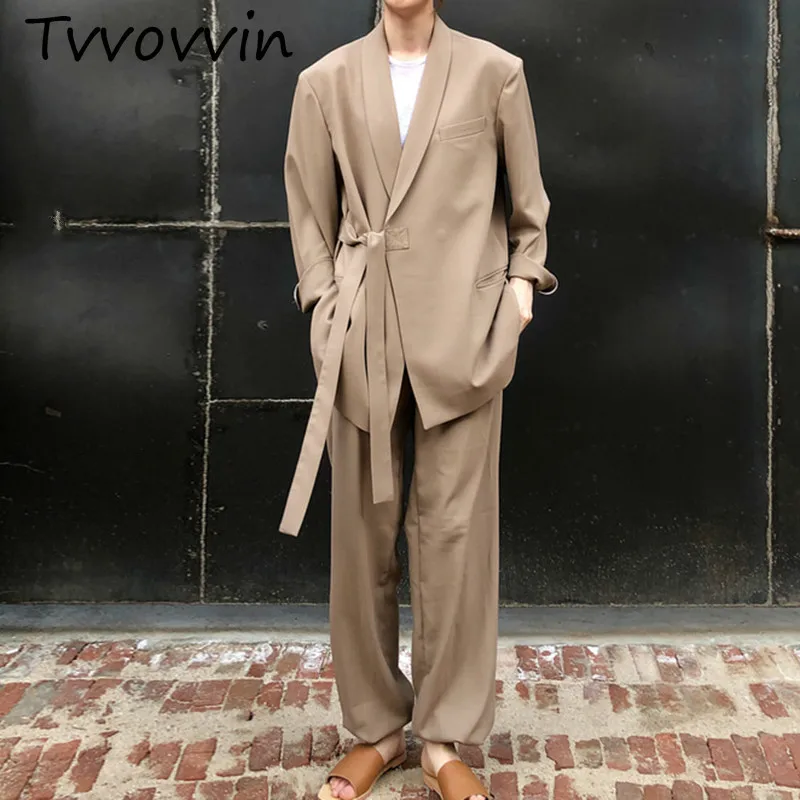 TVVOVVIN Summer Korea Style Full Sleeve Turn-down Collar With Sashes Coat With Full Length Reawsting Pants Women Suit C228
TVVOVVIN Summer Korea Style Full Sleeve Turn-down Collar With Sashes Coat With Full Length Reawsting Pants Women Suit C228