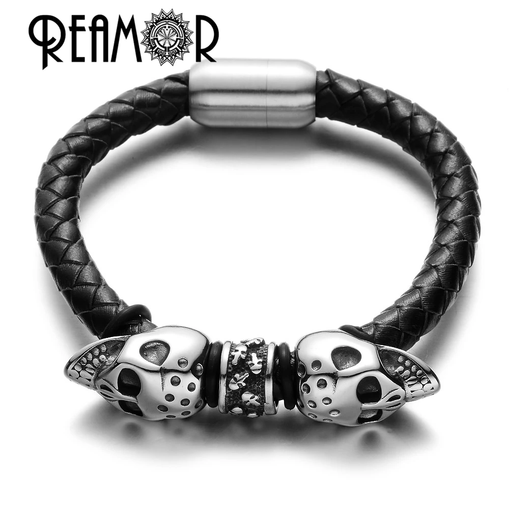 REAMOR Skull Beads Design Bracelet 316L Stainless Steel Bead Leather Bracelets & Bangles Luxury Men Jewelry with Magnet Clasp
REAMOR Skull Beads Design Bracelet 316L Stainless Steel Bead Leather Bracelets & Bangles Luxury Men Jewelry with Magnet Clasp
