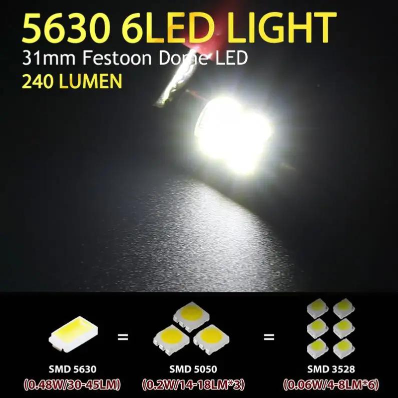 1 Pair 31mm 12V Easy Installation 5630 6 SMD Globe Au Canbus Festoon LED Car Interior Dome Light Bulbs
1 Pair 31mm 12V Easy Installation 5630 6 SMD Globe Au Canbus Festoon LED Car Interior Dome Light Bulbs