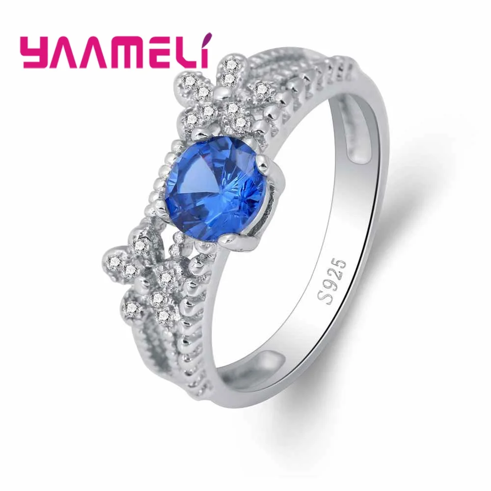 Hot Sale Top Quality Fashion Women Luxurious Elegent Blue Crystal Wedding Ring 925 Sterling Silver Jewelry Perfect | Украшения и