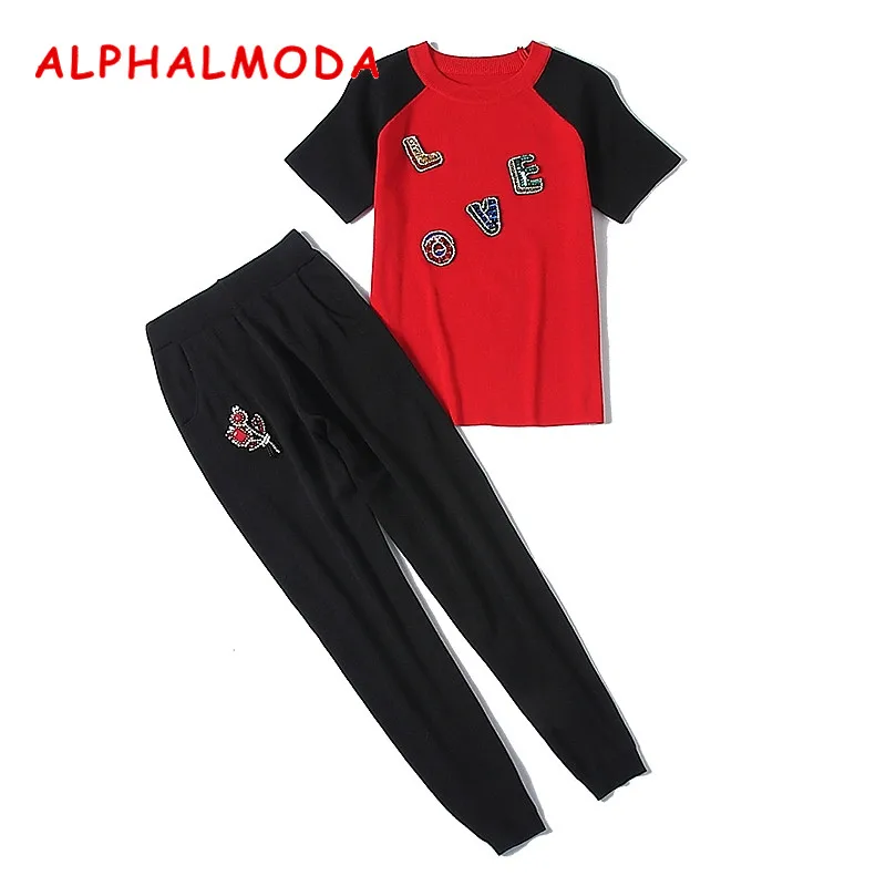 ALPHALMODA New Letter Appliques Summer Fashion Sweater Tops + Flower Pants Women 2pcs Knitting Suits Stylish Loving Sets
ALPHALMODA New Letter Appliques Summer Fashion Sweater Tops + Flower Pants Women 2pcs Knitting Suits Stylish Loving Sets