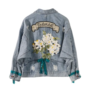 2019 Women Hole BF Beading Embroidery Long Sleeve Jean Jacket Spring Denim Jackets Casual Basic Coat Women Streetwear
2019 Women Hole BF Beading Embroidery Long Sleeve Jean Jacket Spring Denim Jackets Casual Basic Coat Women Streetwear