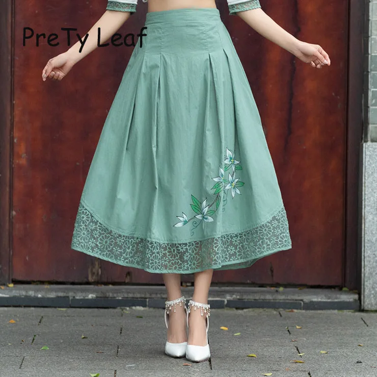 2019 summer printed lace cotton skirt